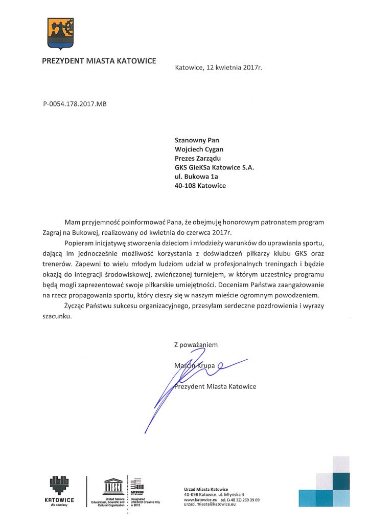 Honorowy Patronat Prezydenta Miasta Katowice